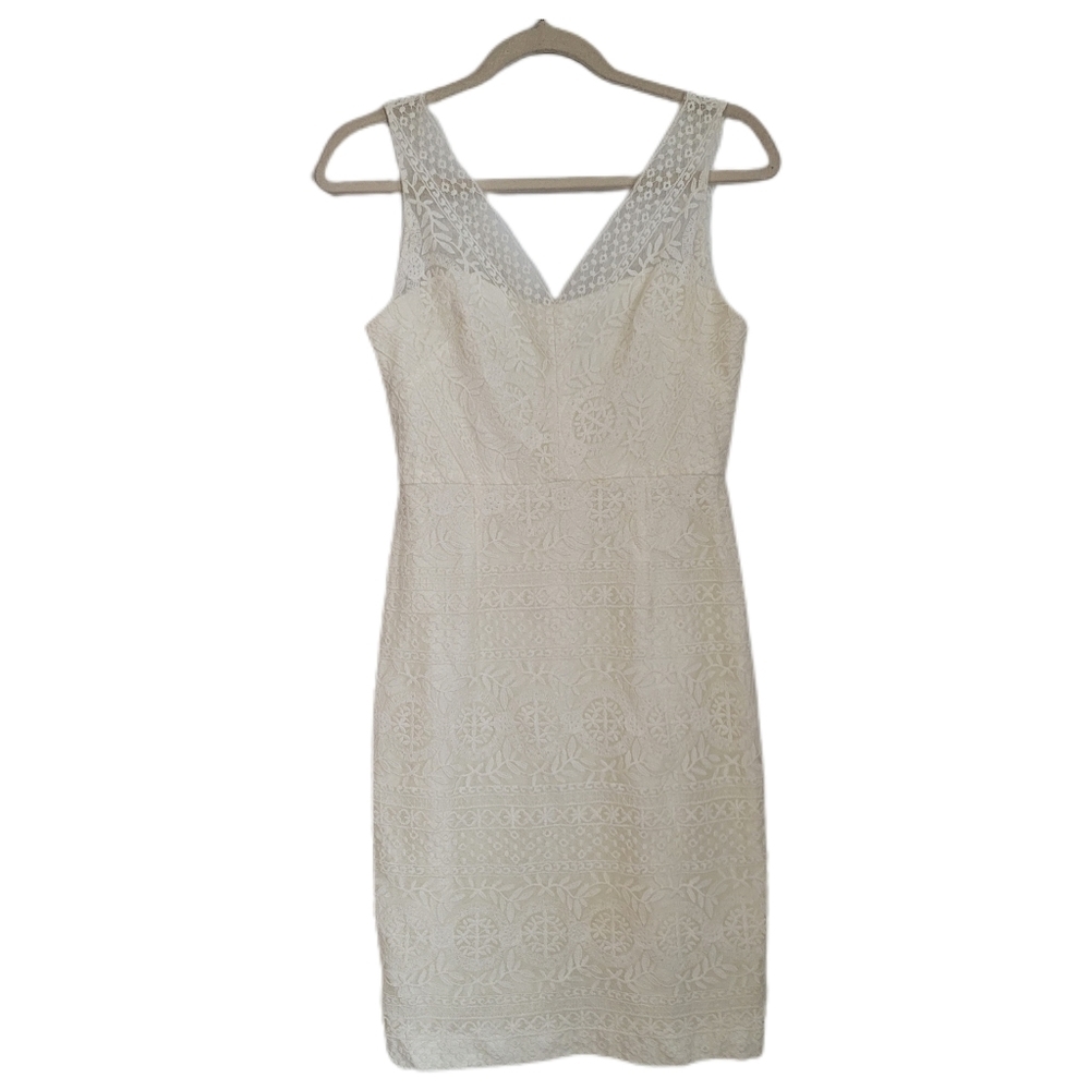 Maggy London Dress Womens Size 2 White Floral Sleeveless V-Neck